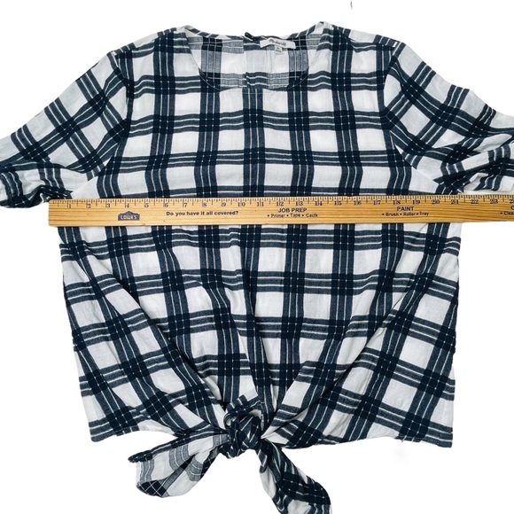 Madewell Navy & White Plaid Cotton Button-Back Tie Top Size XL - Picture 9 of 10